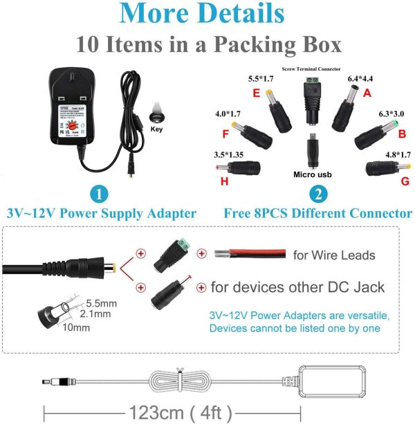 EFISH International Power Adapters Multifunctional Portable Power Transformers (Included USB),AC Supply Adapter 100-240V to DC 3V/4.5V/5V/6V/7.5V/9V/12V-MAX 2A (2000mA)+8 Different Plugs - Image 7