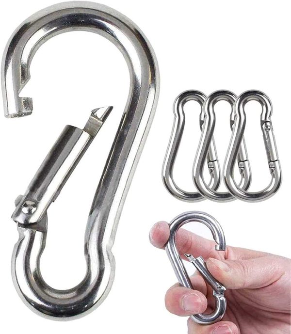 Pubiao 4-PCS Carabiner Heavy Duty 304 Stainless Steel M6 Carabiner Snap Hook Gauge Steel Carabine Swivel Spring Clip for Outdoor Hiking Camping Fishing(Not for Climbing) - Image 4