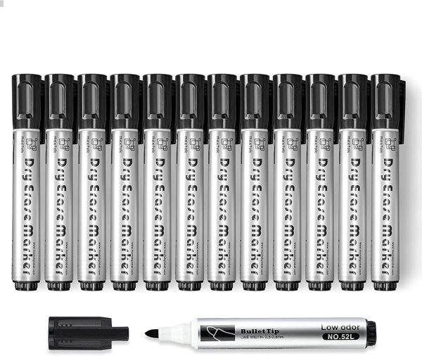 Maxtek Whiteboard Pens Markers All Black Dry Erase Pens for Office,Schools,Home,12pcs Pack - Image 7