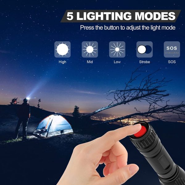 kizplays LED Torch Rechargeable Torch Powerful Flashlight 1200 Lumens 2200mAh Mini Torch with 5 Modes Waterproof for Camping - Image 4