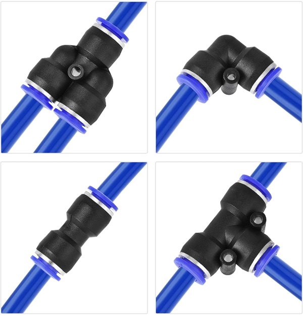 Pneumatic 8mm OD Polyurethane PU Air Hose Tubing Kit 10 Meters Blue with 16 Pcs Push to Connect Fittings - Image 6