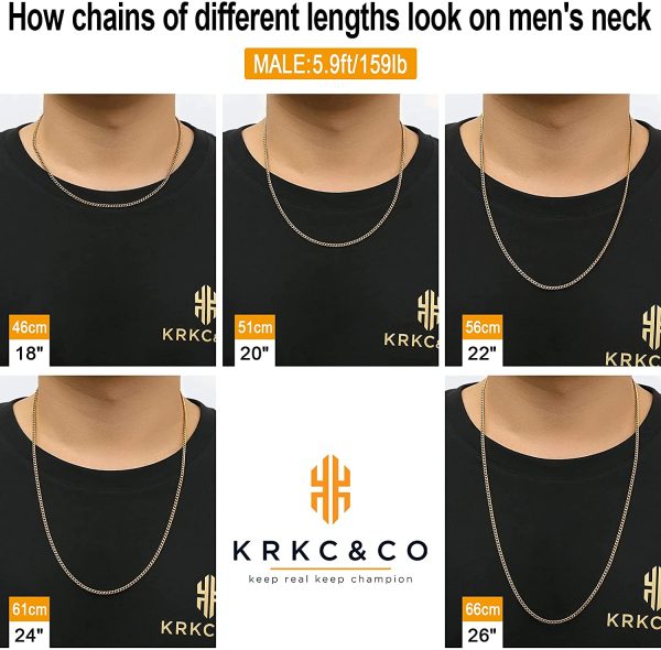 KRKC&CO Men's Necklace Chain, 18k Gold Plated Men's Link Chain, Men's Gold Chain Miami Cuban Link Chain Curb Chain, 3mm 5mm 6mm 9mm Mens Necklace