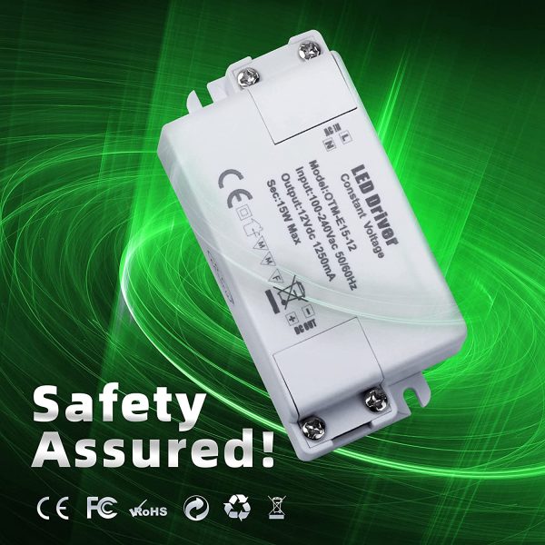 REYLAX? 12V 15W 1250mA LED Driver, AC to DC Switching Transformer, Constant Voltage Power Supply, Low Voltage PSU for LED Applications