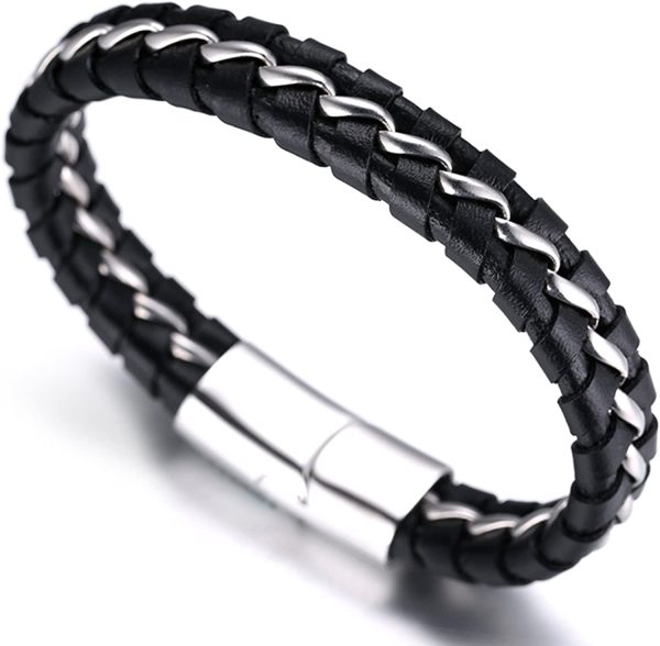 HALUKAKAH Kids ?? Solo Junior ?? Boy's Genuine Leather Bracelet Black 6-12 Y/O. Titanium Silver Chain Magnetic Clasp 7"/18cm with Free Giftbox - Image 6