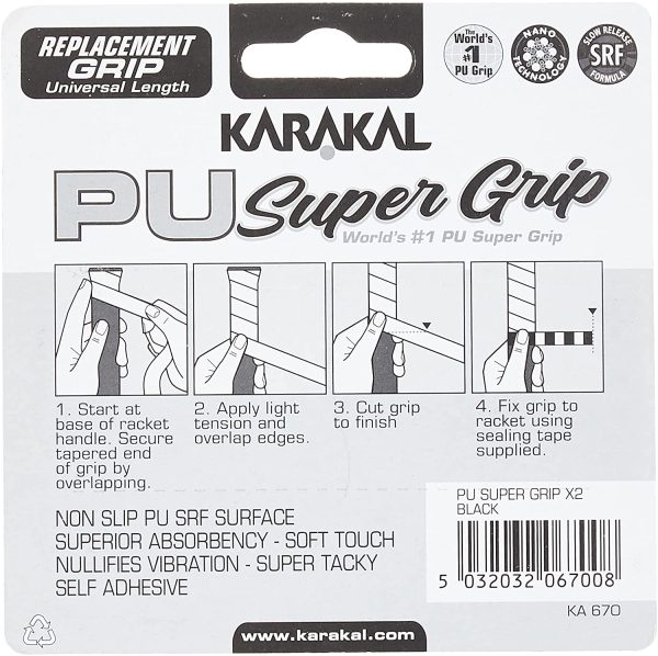 Karakal PU Supergrip Replacement Racquet Grip - tennis/badminton / squash 2 x Grips - Image 2