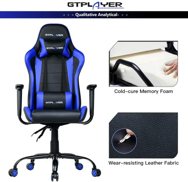 Gaming Chair Office Chair Swivel Heavy Duty Chair Ergonomic Design with Cushion and Reclining Back Support(Blue) - Image 6