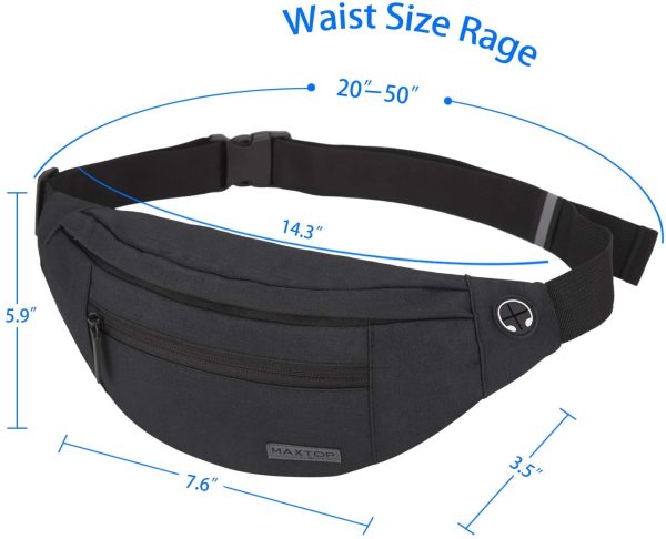 MAXTOP Large Bumbag Waist Fanny Pack for Men Women Unisex Bum Bag with Headphone Jack and 4-Zipper Pockets Adjustable Belt for Biking Running Jogging Traveling Outdoors Workout Cycling Fitness Hiking - Image 3