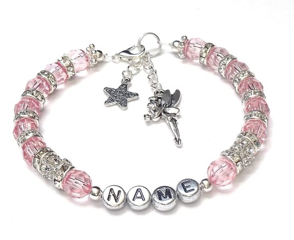 GIRLS CUSTOM NAME PERSONALISED bracelet crystal gems jewellery girls sister women friendship baby's custom made any colour pearl or charm of choice any size. - Image 4