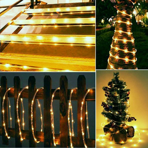 Solar String Lights,10M Solar Rope Lights Outdoor,100 LED Solar Fairy Lights 8 Modes Waterproof Tube Light Copper Wire Fairy Lights for Garden Fence Patio Yard PartyTree Christmas.(Warm White) - Image 6