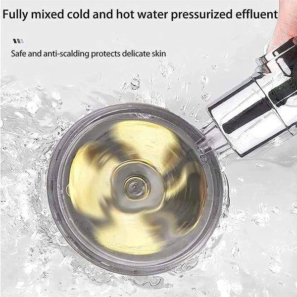 Propeller Driven Shower Head Set,360??Rotating Power Turbocharged Shower Heads,High Pressure Handheld Showers with 1.5m Hose and 2 Filter for Bathroom (Golden) - Image 5