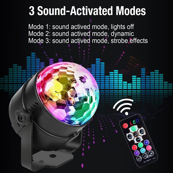 Disco Lights Disco Ball Party Lights, Sound Activated Party Lights with USB Cable, 360??Rotation Mirror Ball with Remote Control for Party Decorations Kids Birthday Family Gathering Xmas Dance - Image 7