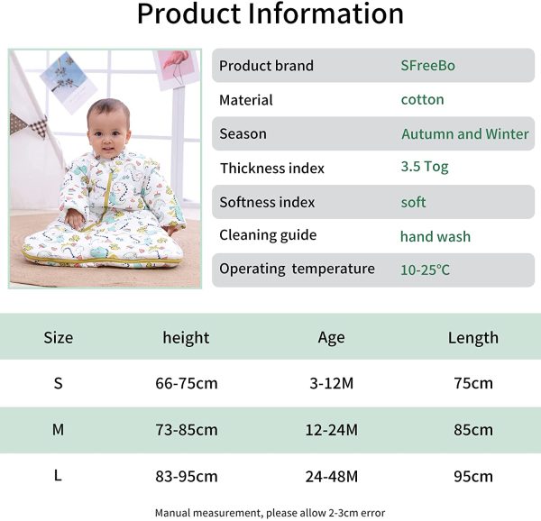 Baby Grow Bag Animal Bear Newborn Swaddle Sleeping Bag Front Double Zipper Infant Girl and Boy Wearable Blanket with Removable Long Sleeves 12-24 Months/73-85cm - Image 5