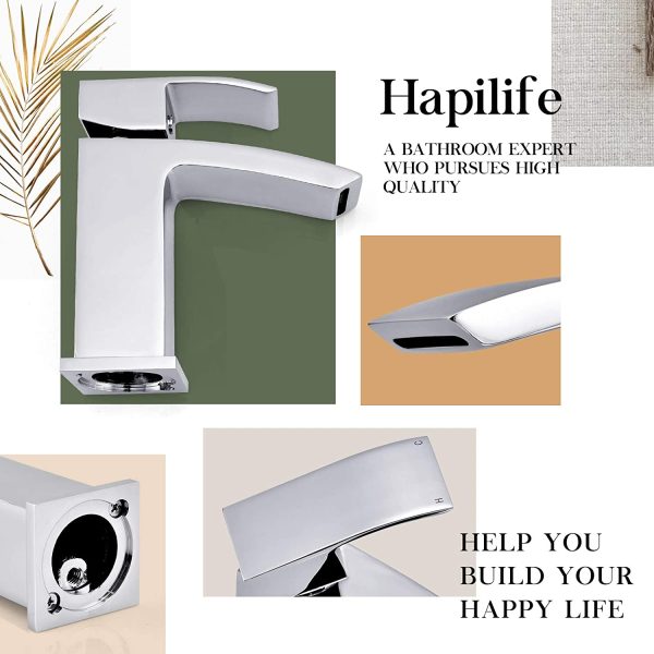 Basin Taps Waterfall with Pop up Waste Square Bathroom Sink Mixer Taps with UK Standard Hoses - Image 5