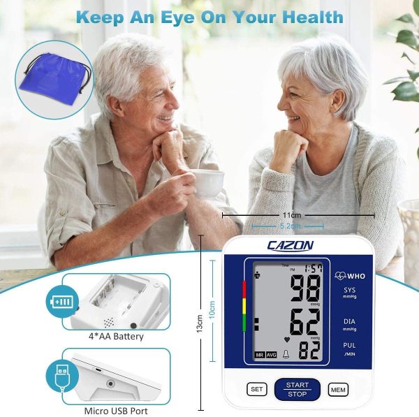 CAZON Blood Pressure Monitor Upper Arm BP Machine for Home Use BP Cuff Kit Pulse Rate Detection Meter with Cuff 22-32cm 2??99 Sets Memory LCD Display - Image 2