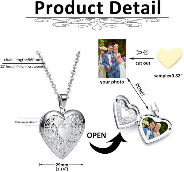 Jovivi Photo Locket Necklace Silver Heart Picture Memory Locket Pendant Necklace for Women Girls Jewellery Keepsake Memorial Birthday Gifts - Image 6