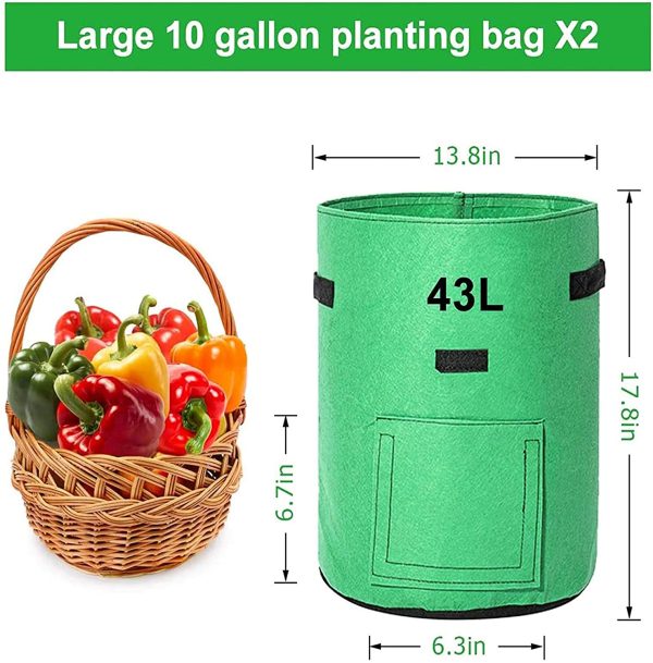 Potato Grow Bags , 2 Pack 10 Gallon Potato Growing Bags Potato Planting Bag Potato Planter with Flap and Handles for Potato, Tomato, Carrot (Green) - Image 2