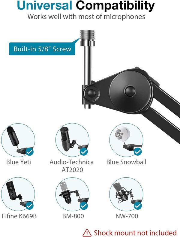 InnoGear Microphone Stand Large Mic Boom Arm Adjustable Clip Studio Suspension Scissor Arm Mount for Blue Snowball, Blue Snowball ICE, Blue Yeti, Blue Yeti X, Blue Yeti Pro, Blue Yeti Nano - Image 5