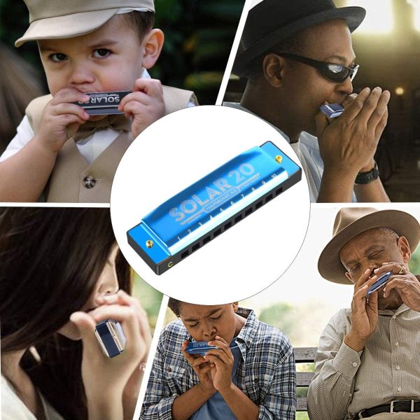 Blues Harmonica 10 Holes 20 Key of C for Beginner Kids or Adult with Black Soft Case and Cleaning Cloth, Best Music Gift,Blue - Image 4