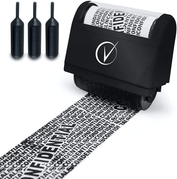 Data Defender, Identity Theft Protection Roller Stamp Wide Kit, Including 3-Pack Refills - Confidential Roller Stamp, Address Blocker Security, Anti Theft and Privacy Safety - Classy Black - Image 3