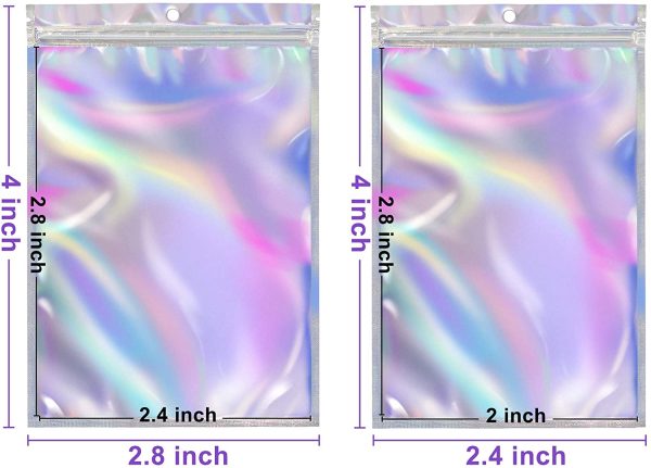 BQTQ 200 Pieces Foil Bags Resealable Ziplock Bags Holographic Colour Smell Proof Bags for Party Favor Food Jewellery Storage, 6x10cm / 7x10cm - Image 3