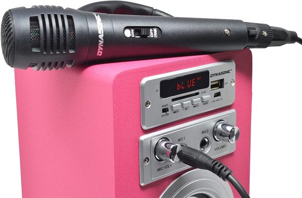 Dynasonic - Bluetooth portable karaoke speaker 10W, TWS microphone included, FM radio, USB/SD player - Model 025 (Disco Lights Pink) - Image 4