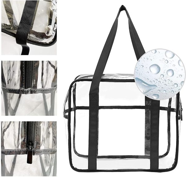 FIYUK Clear Toiletry Bag Transparent Cosmetic Makeup Beach Tote Bag Lightweight Waterproof Organizer Large Storage (Black) - Image 3