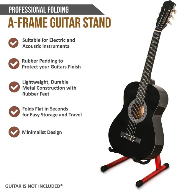 LIVIVO Folding Universal A-Frame Foldable Floor Guitar Stand Acoustic Electric Stand With Cradle Hooks And Back Rest - Image 5