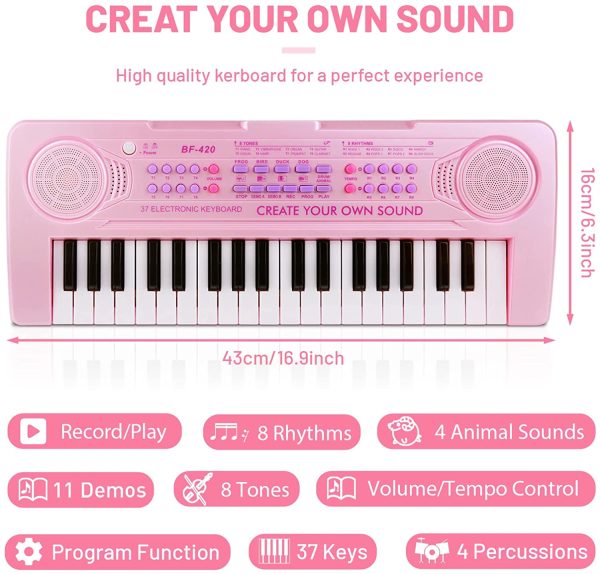 m zimoon Kids Piano Keyboard, 37 Keys Electronic Piano for Kids Music Piano Portable Multi-Function Musical Instruments Educational Toy Birthday Christmas Gift for Boys Girls Children Beginner - Image 3