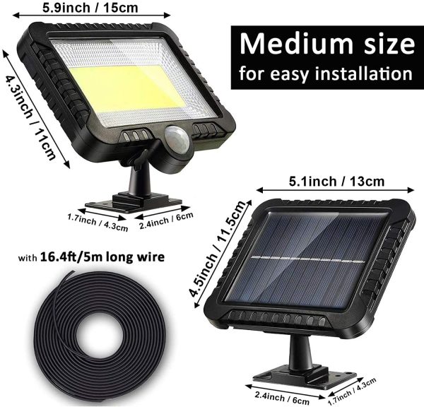 Solar Sensor Security Light, 100 LED Ultra Bright Waterproof Outdoor Wall Lamp with 5m/16.4 ft Cord for Garden, Fence, Door, Yard or Entrance Use (1 Pack)