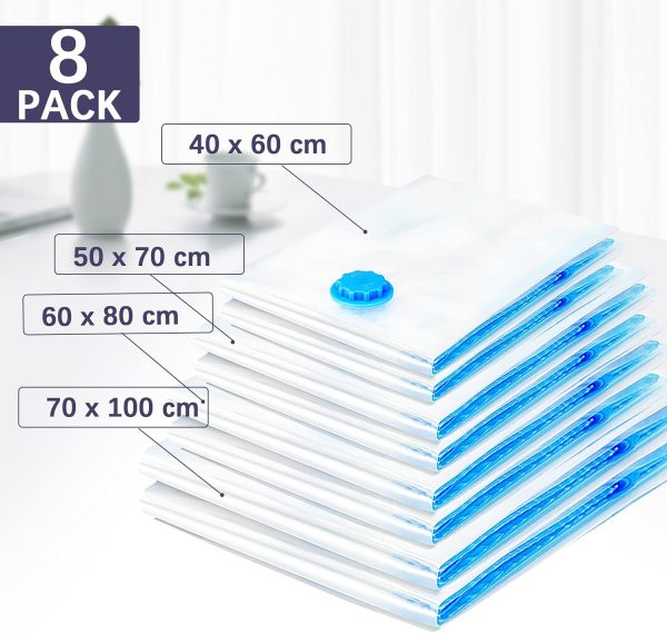 Premium Vacuum Storage Bags - Pack of 8 (2 Jumbo + 2 Large + 2 Medium + 2 small) Double Zip Seal Reusable for Duvets, Bedding, Pillows, Clothes, Quilts, Sweater, Comforters, Suitcases - Image 2