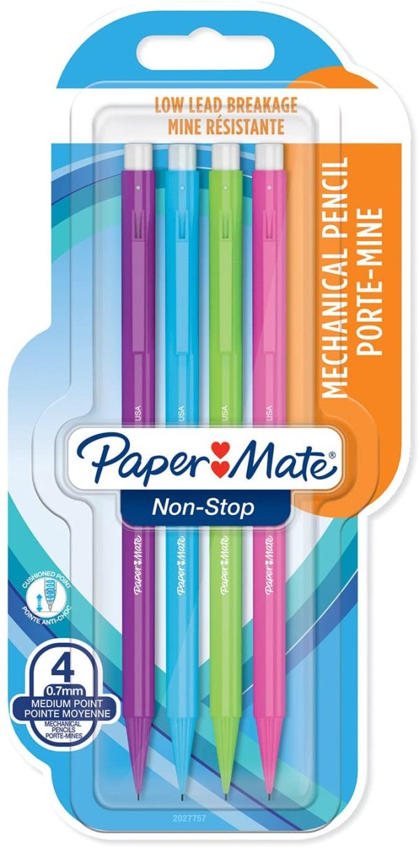 Paper Mate Non-Stop Mechanical Pencil | 0.7 mm | HB #2 | Assorted Neon Barrel Colours | 4 Count - Image 2