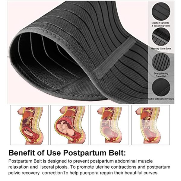 Postpartum Belly Wrap 3 in 1 Post Pregnancy Girdle, C Section Belt Postnatal Recovery Support band , Postnatal Abdominal Binder Tummy Bandit Cesarean Waist Belt Black L - Image 4