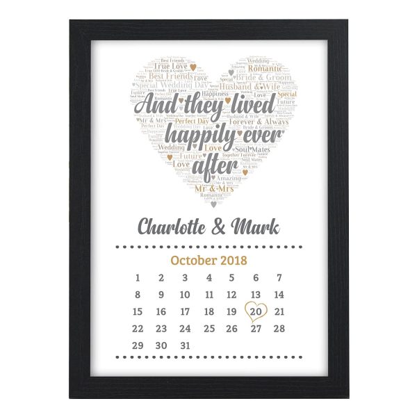 Personalised Wedding Gifts for Bride & Groom And They Lived Happily Ever After Wedding Calendar Date Keepsake Gifts - A5, A4, A3 Prints and Frames - Image 2