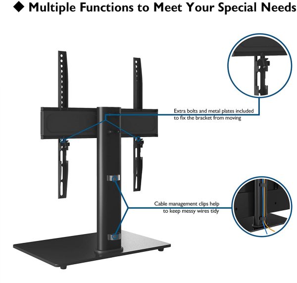 BONTEC Universal Table Top Pedestal TV Stand with Bracket for 26??-55?? LCD/LED/Plasma TVs-Height Adjustable TV stand with 8mm Tempered Glass Base & Cable Management-Holds 40 KG & Max.VESA 400x400mm - Image 2