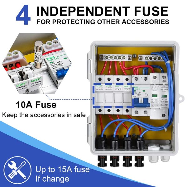 ECO-WORTHY 4 String PV Combiner Box 10A Circuit Breaker with Plastic ABS Cover Electrical Box - Waterproof Safe Protection Photovaltaic Generator for Solar Power System Solar Panel Kit Home - Image 2