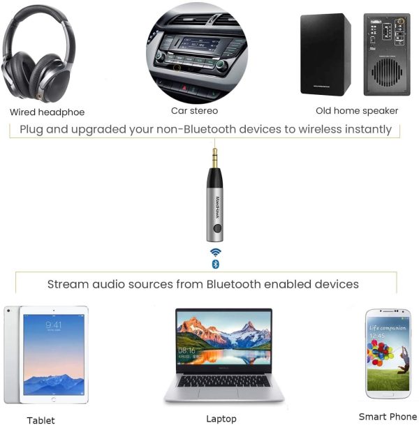 Bluetooth 5.0 Receiver, MaedHawk Bluetooth Aux Adapter/Portable Wireless Audio Car Kit (A2DP, Built in Microphone, Dual Link) with 3.5mm Jack for Home Music Streaming Stereo,Headphones,Speakers - Image 6