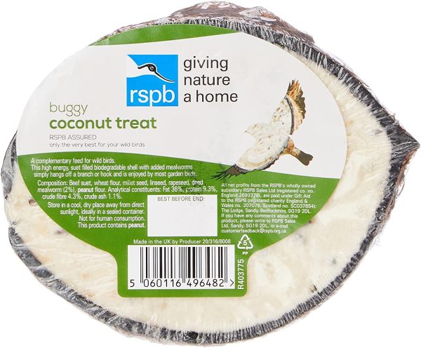 RSPB Wild Bird Coconut Treats with Mealworms, 275 Grams, A Bird Food!!!, Filled in The UK, Supporting The RSPB Charity, Easy to Hang - Image 5