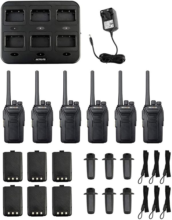 Retevis RT27 Walkie Talkie, Walkie Talkies with 6 Way Charger, PMR446 License-free, 16 Channels, VOX, Two Way Radio for School, Factory, Security (6 Pack, Black) - Image 3