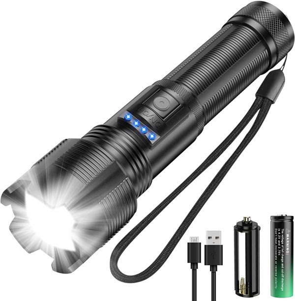 Hoxida LED Torch USB Rechargeable Super Bright High Lumen (with 1pc 18650 Battery) Waterproof, Zoom, Power Display, Tactical Hand Torches Rechargeable Flashlight 5 Modes, for Outdoor Camping Emergency - Image 7