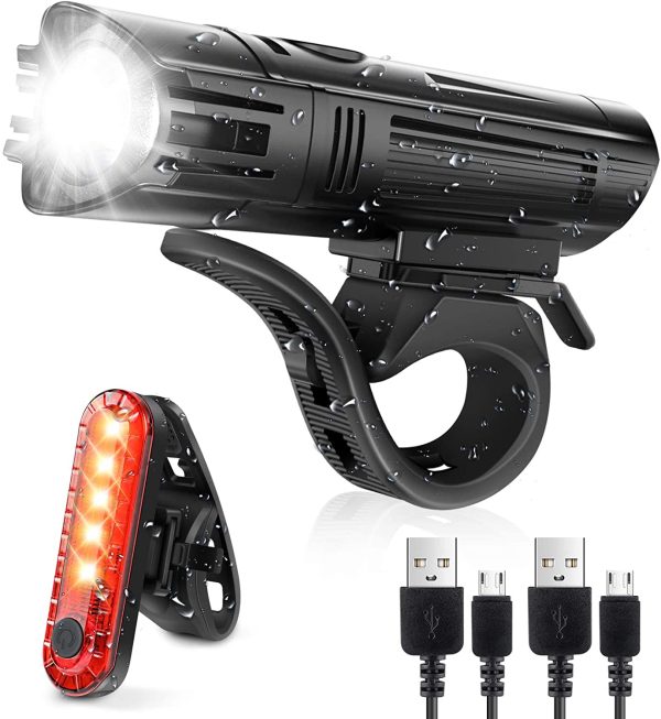 Defurhome Super Bright Bike Light Set, Powerful LED USB Rechargeable Front Headlight and Back Taillight, 2000mah Lithium Battery, Waterproof, 4 Lighting Modes Mountain Road Bicycle Lights - Image 2