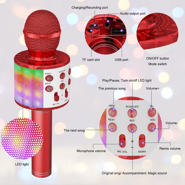 Karaoke Wireless Microphone, Ankuka 4 in 1 Handheld Bluetooth Microphones Speaker Karaoke Machine with Dancing LED Lights, Home KTV Player Compatible with Android & iOS Devices for Party/Kids Singing - Image 3