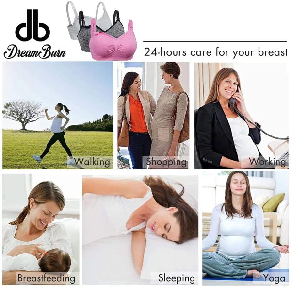 Dreamburn Maternity Nursing Bra 1/2/3 Pack Wireless Seamless Breastfeeding Bras 4 Rows Adjust Hook with Removable Spill Prevention Pads Add Extenders Comfortable - Image 7