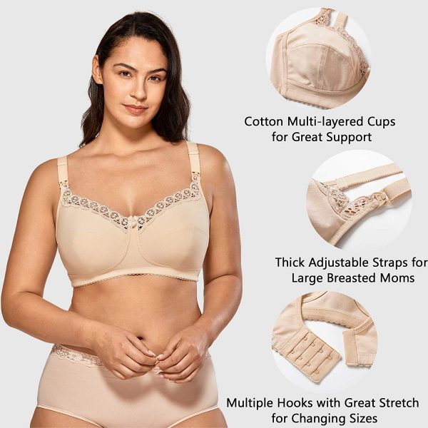 Gratlin Women's Plus Size Cotton Nursing Bra Support Wireless Breastfeeding Maternity Bras - Image 3