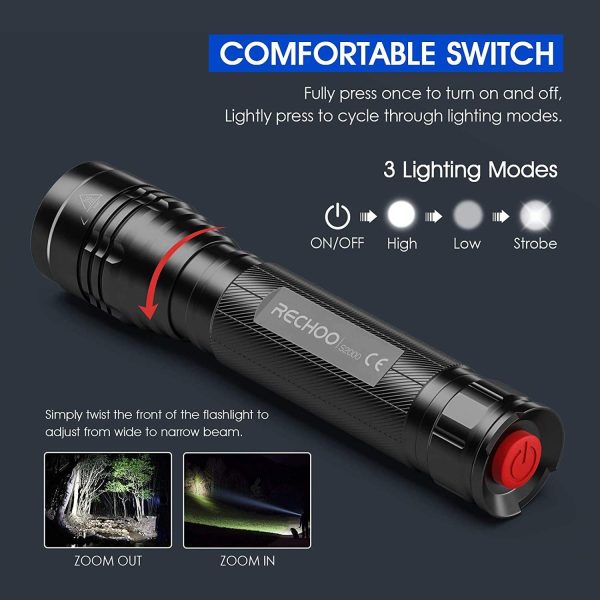 LED Torch, 3000 Lumen Super Bright Torches - 3 Modes, Long Working Time, Zoomable and IP67 Waterproof - Powerful Flashlight for Fishing Camping Emergency - Image 7