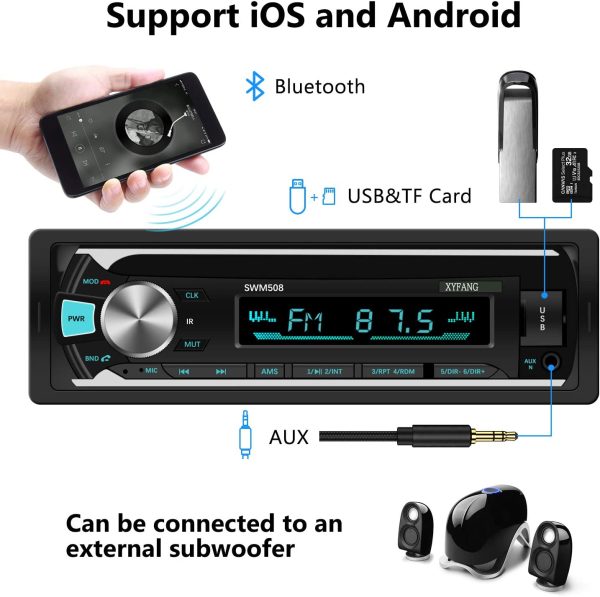 Car Stereos Bluetooth, GOKOCO Car Radio Bluetooth Hands-Free with USB/TF/AUX, 4x60W Single Din Car Stereo with Wireless Remote Control and 7 LED Colors, Support IOS and Android - Image 3