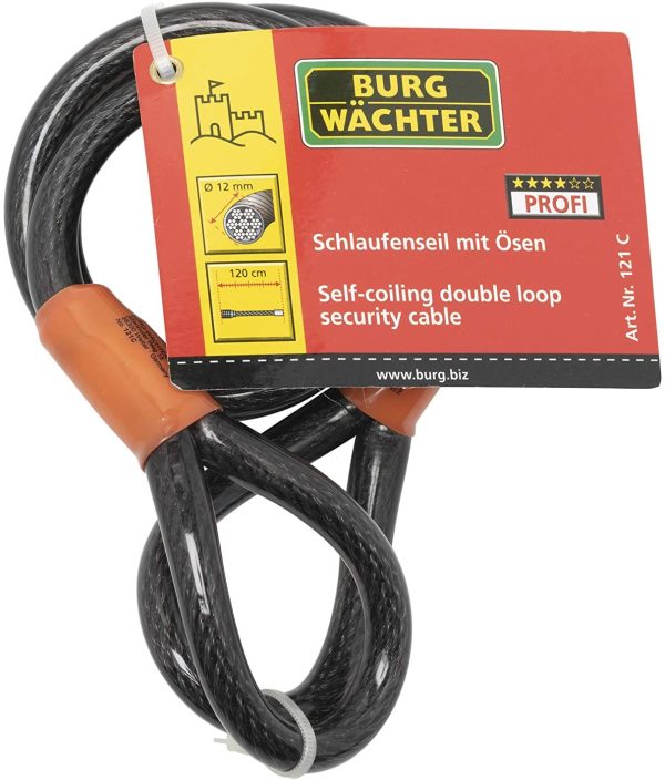 Burg-Wachter 121C Double Loop Vinyl Coated Multi-Stranded Braided Steel Cable, Black, 12mm x 1.2M - Image 3