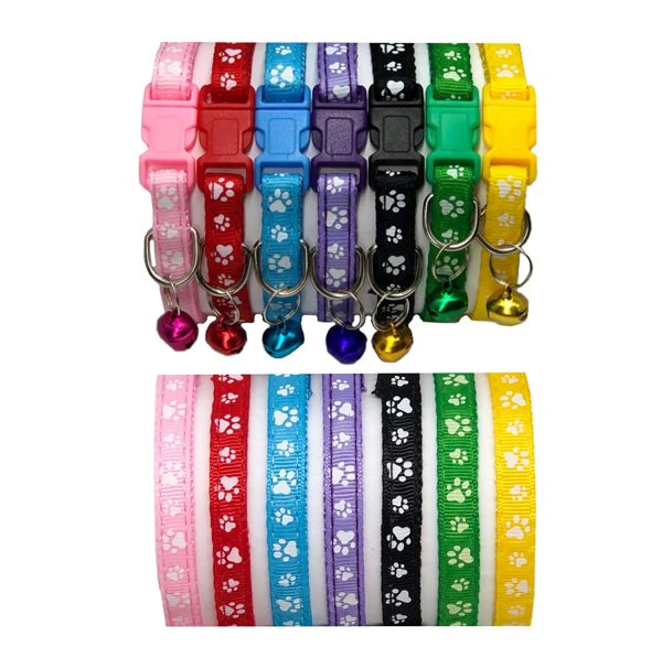 Posh Pets Adjustable Paw Print Cat, Kitten or Puppy Collar with Bell & Side-Release Buckle - Image 3