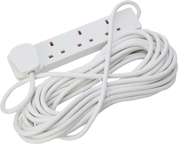 pro elec Slim 4 Gang Extension Lead, 10 m, White