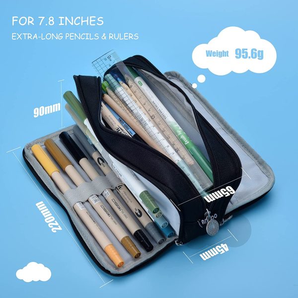 Large Storage Pencil Case with 3 Compartments for Girls and Boys, Big Capacity Aesthetic Pencil Bag 3 Deckers for School Supplies, Black - Image 4