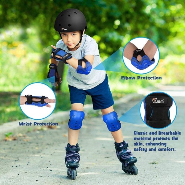 JBM Knee Pad Protective Gear Set Kids (S/M) & Adults (Size L) Cycling Roller Skating Knee Elbow Wrist Protective Pads-Black/Adjustable Size, Skateboard, Biking, Mini Bike Riding - Image 7